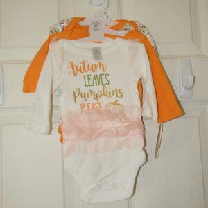 Baby Kiss 3 Bodysuits Fall Thanksgiving Autumn Pumpkin Orange 0-3M NWT